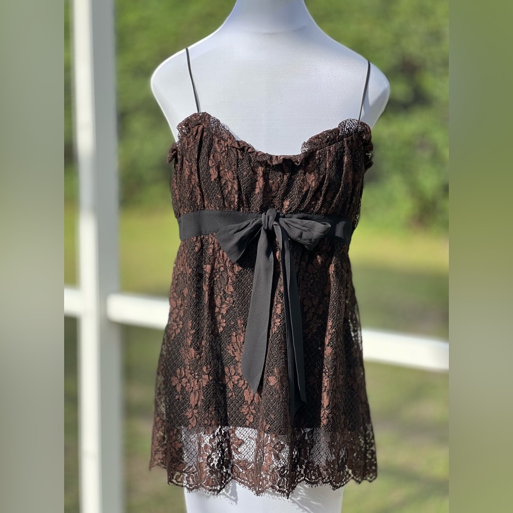 Escada Escada Brown Floral Cotton Lace Babydoll Top Size 38 Beautiful